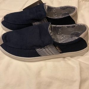 Mens NWT Original Muk Luks Navy Canvas Suede Slip-Ons Size12